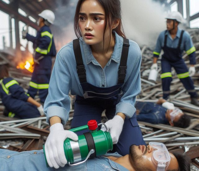 menolong teman kerja pada kecelakaan di pabrik